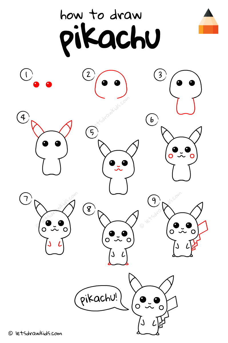 How To Draw Pikachu Standard printable step by step. how to draw pikachu